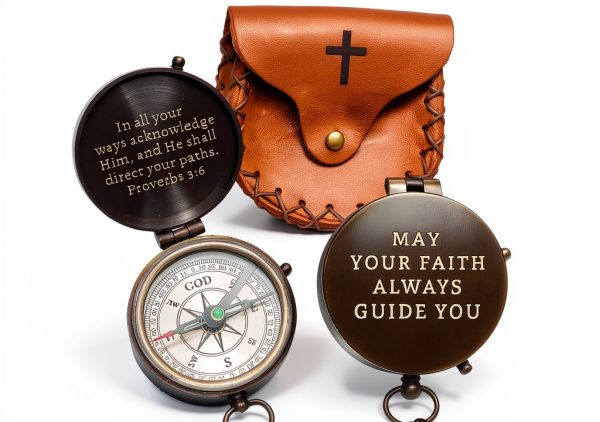 Christian Faith Compass Brass Baptism Gift for Boys-0