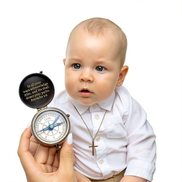 Christian Faith Compass Brass Baptism Gift for Boys-2