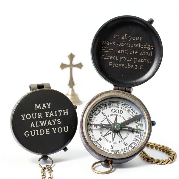Christian Faith Compass Brass Baptism Gift for Boys-4