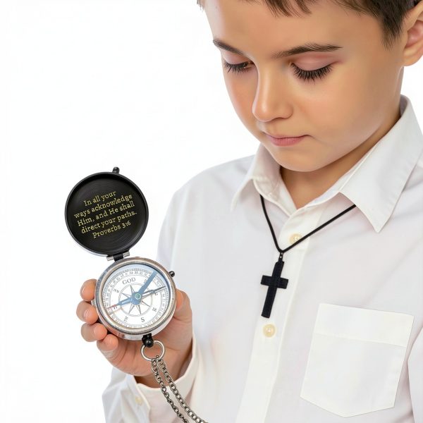 Christian Faith Compass Brass Baptism Gift for Boys-6