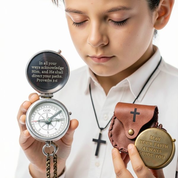 Christian Faith Compass Brass Baptism Gift for Boys-3