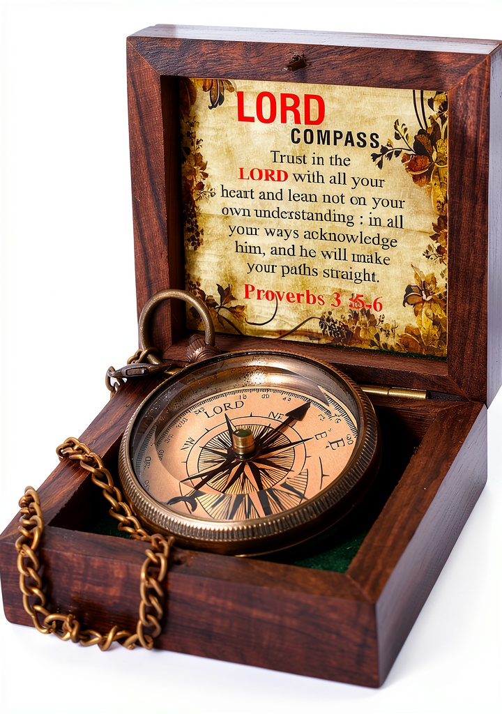 Solid brass Lord compass in a wooden box
